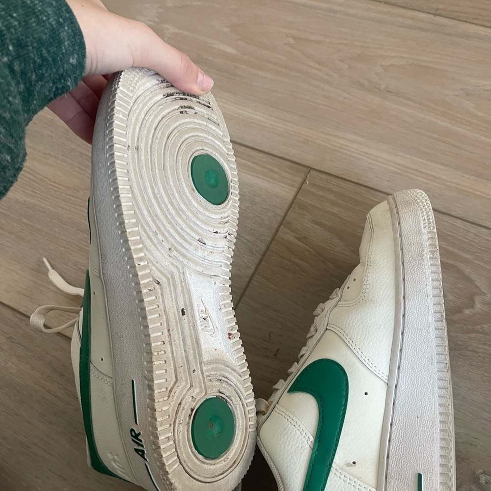 Nike Air Force 1 ‘07s White Sneakers with Green 40th Anniversary - Picture 5 of 8